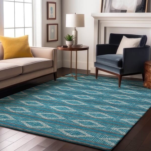 slide 2 of 145, Premium Washable Super Soft Geo Diamonds Mayfield Rug Teal - 10' x 14'
