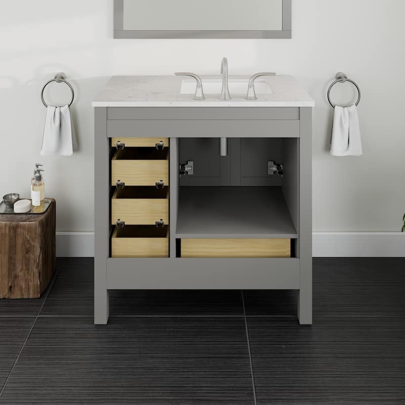 Eviva Aberdeen 36"W x 22"D Bath Vanity with White Carrara Quartz Top
