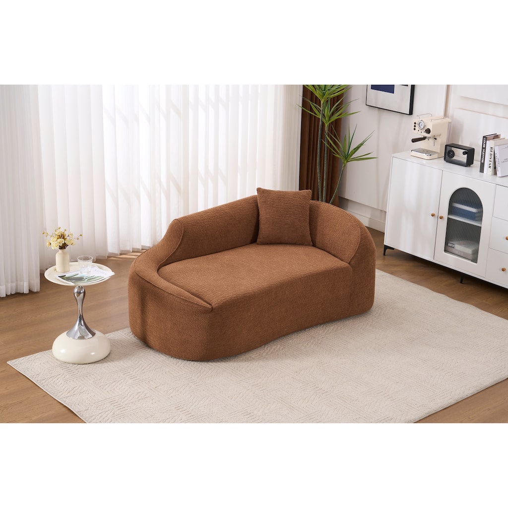 LY-048 Compression Curved Chaise Longue Chair Indoor, Modern Chenille Loveseat Couch