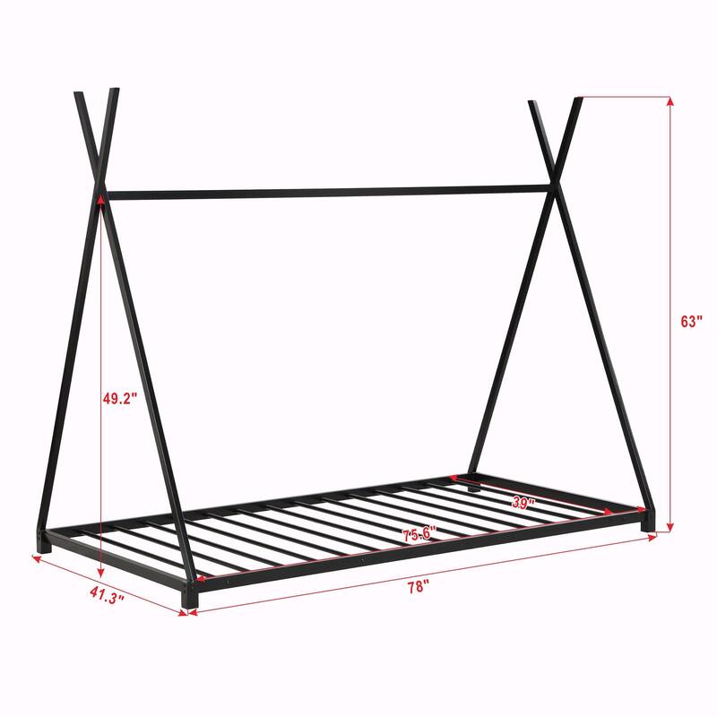 Metal Twin Size House Platform Bed with Triangle Structure