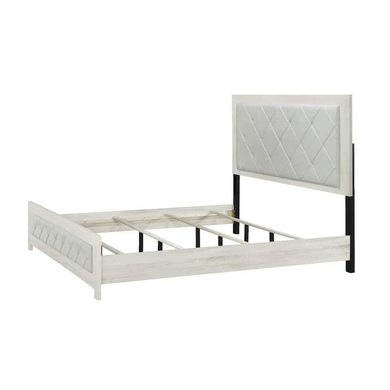 Joho King Size Bed, Luxury Beige Diamond Button Tufted Upholstery