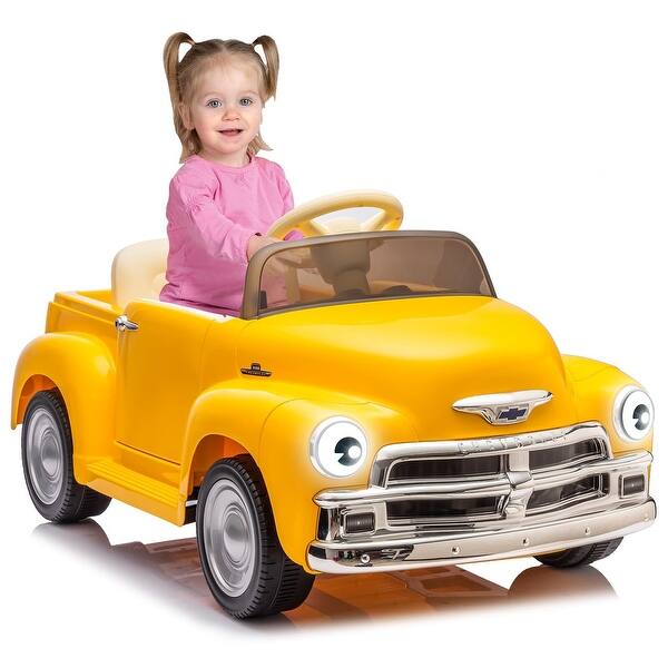 slide 2 of 49, 12V Kids Ride On Car, Licensed Chevrolet 3100 Pickup Battery Powered Electric Vehicle Yellow