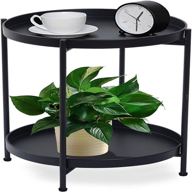 Table 2-Tier Metal Sofa Side Table - 15"D x 15"W x 20"H - Black