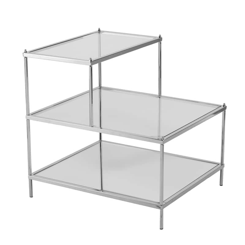 24" Modern Chrome Finish Glass Top Side Table Silver Mirrored Accent Table for Bedroom or Entryway - 23.75”H x 20.5”W x 24”L