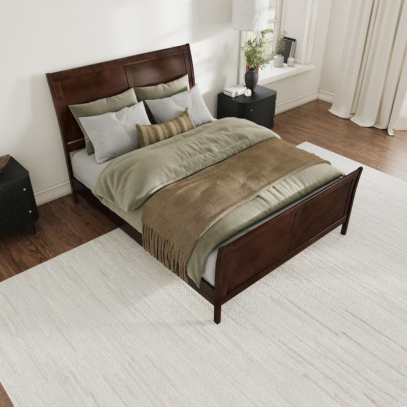 Valencia Solid Wood Low Profile Sleigh Platform Bed with Matching Footboard