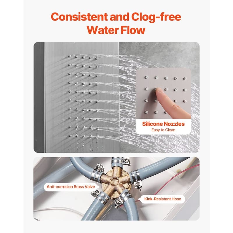 Silver Stainless Steel 5-in-1 Shower Panel with LED Lights, Rainfall and Handheld - 53.0x 7.9x 18.1 inch