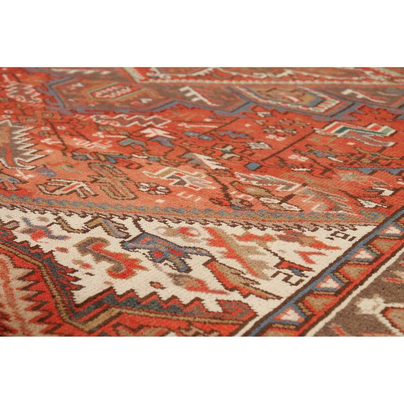 Geometric Heriz Persian Vintage Area Rug Hand-Knotted Wool Carpet - 8'3"x 10'10"