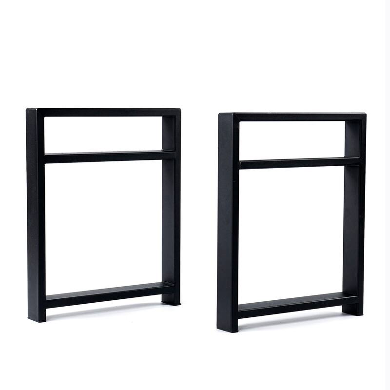 Black Metal Twin Layers Bench Legs DIY Furniture Legs Rectangle Legs - 19.3" x 15.6" x 2.4"