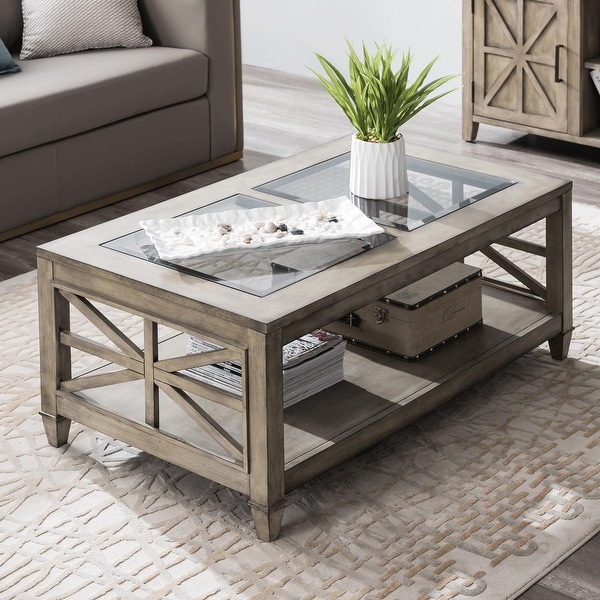 Solid wood coffee table outlet with glass top