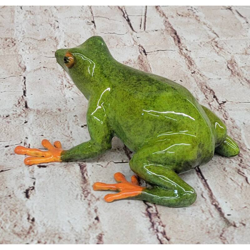 Bronze Metal Green Orange Poison Dart Tree Frog Sculpture Figurine Handmade Original Art