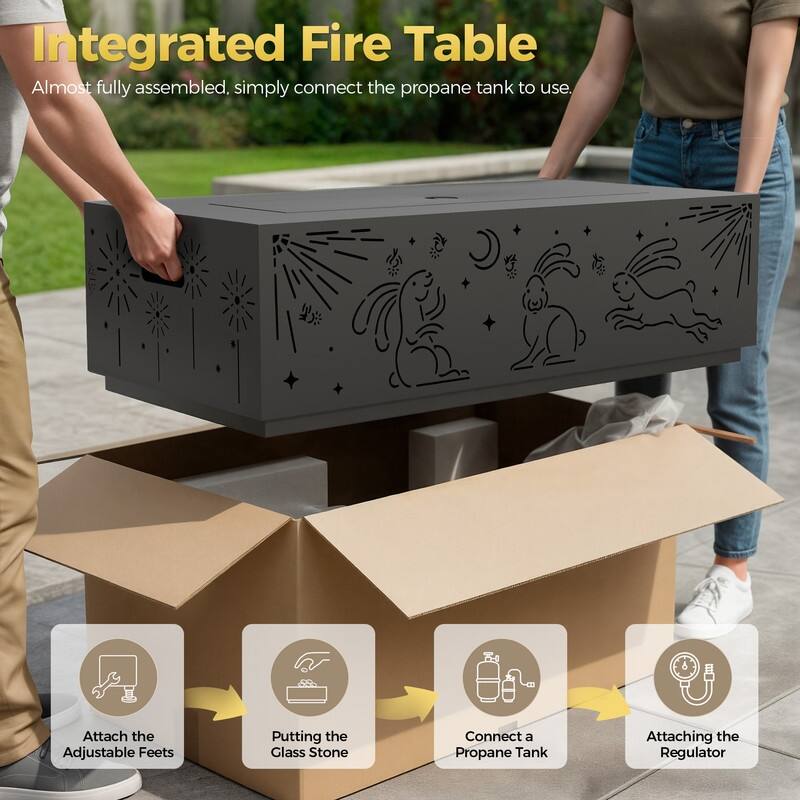 FINCATI 42'' Moon Rabbit-inspired Propane Fire Pit Table, 50,000 BTU Backyard Firepit Natural Gas Fire Table Outdoor