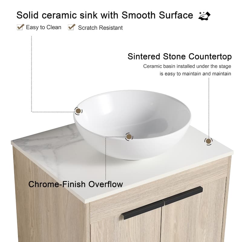 Malwee 24"/30" Floating Bathroom Vanity, Wall Mounted Bathroom Vanity with Ceramic Sink,Soft Close Doors