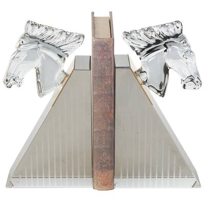 Glass Horse Head Bookends with Pyramid Bases - Set of 2 Clear - Roche River Decor