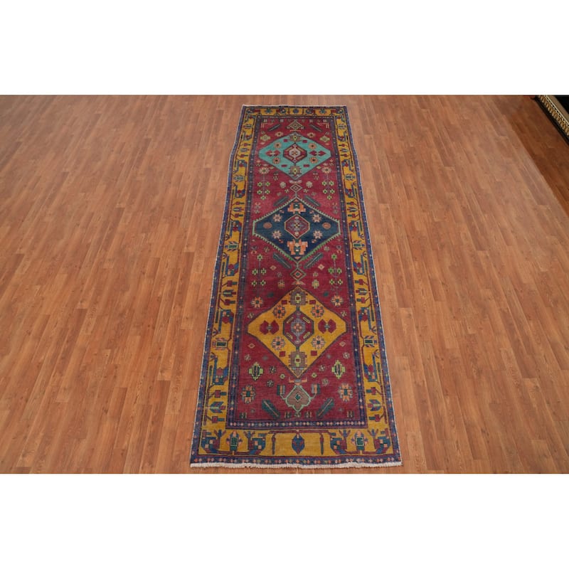 Hand Knotted Oriental 100% Wool Carpet Traditional Tribal Red Tabriz Runner Rug - 11' 6'' X 3' 8''