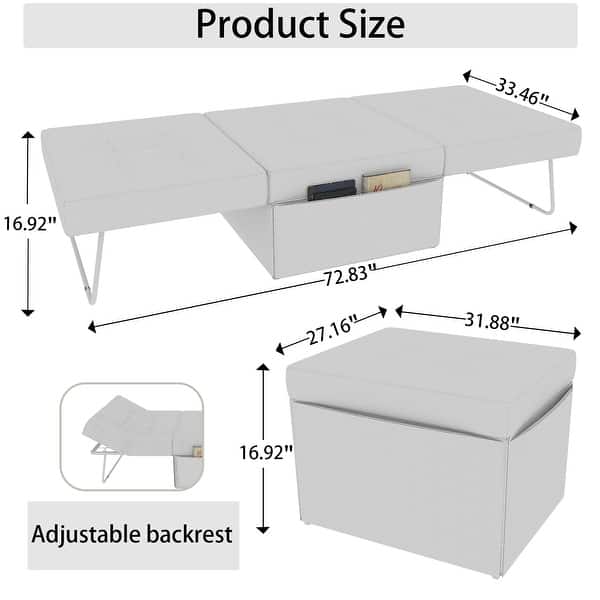 Roomfitters 36-Inch Convertible Sofa Bed, 4-in-1 Folding Ottoman Sleeper Chair with Adjustable Backrest for Living Room
