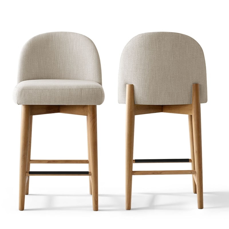 Upholstered Counter Stool With Solid Wood Legs (Set of 2)