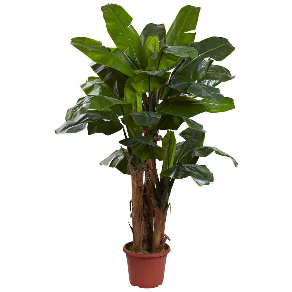 7ft Banana Tree Plant - Tropical Indoor Outdoor Decor - Lush Green Leaves - Rustic Ranch Style - Large Artificial Tree - 7ft.