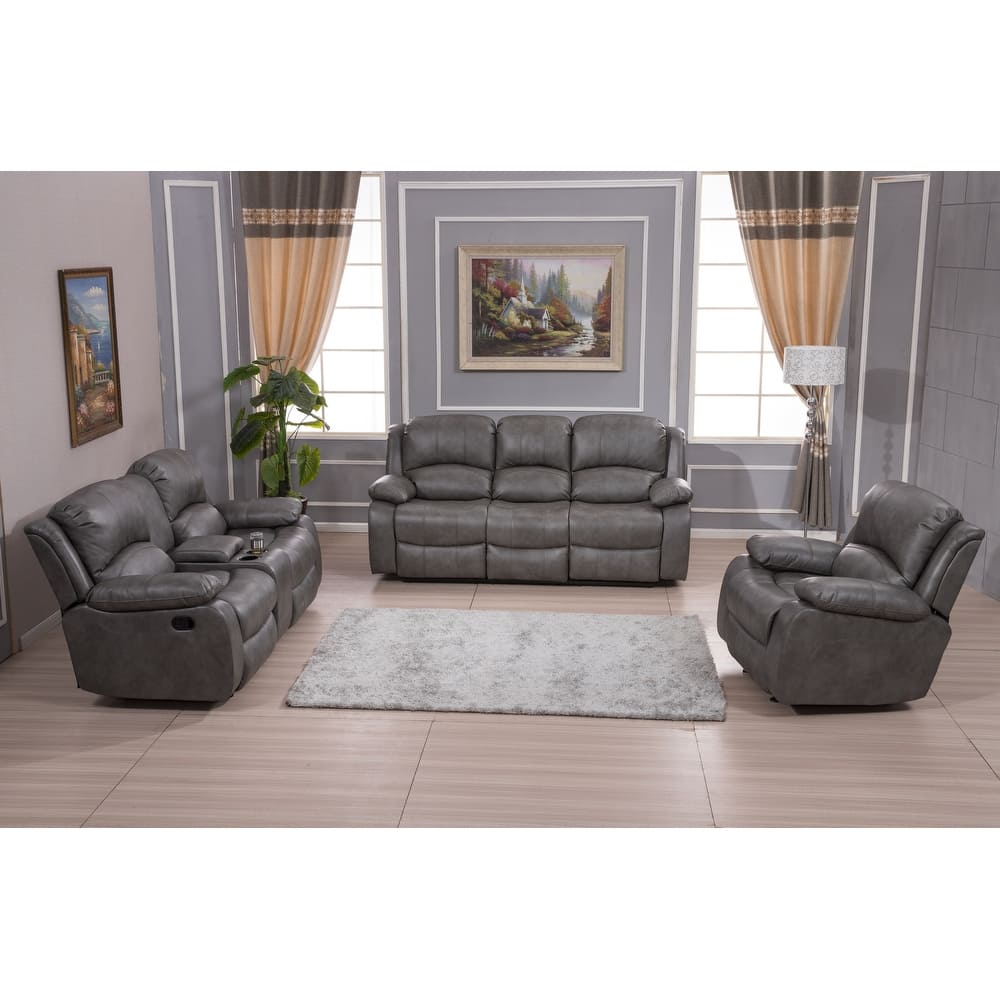 Betsy Furniture 3 Piece Bonded Leather Reclining Living Room Set, Sofa, Loveseat and Glider Chair