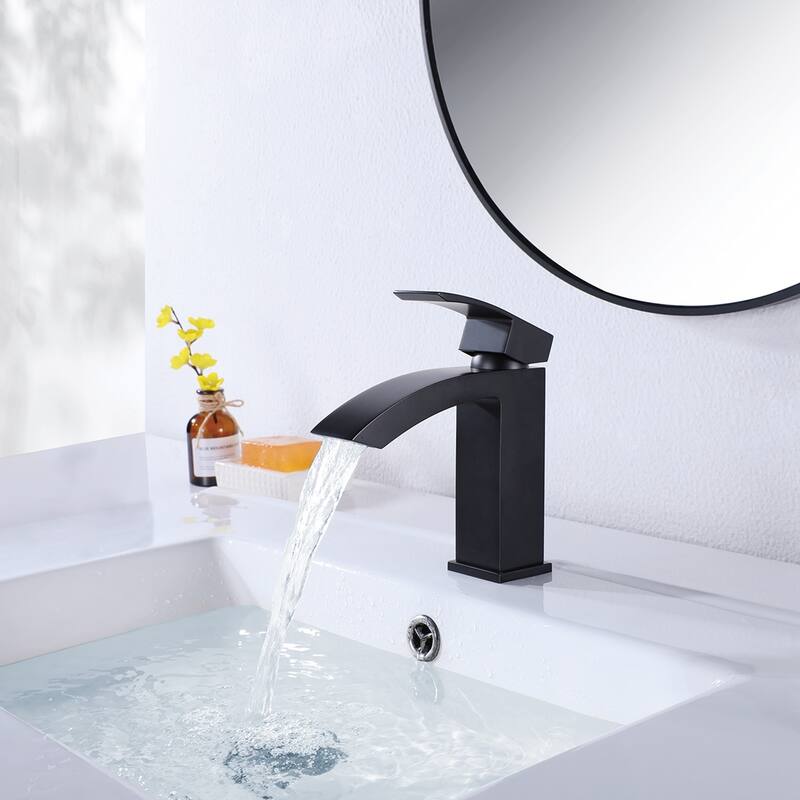 6.54"H Solid Brass Single Handle Single Hole Bathroom Waterfall Faucet - Matte Black