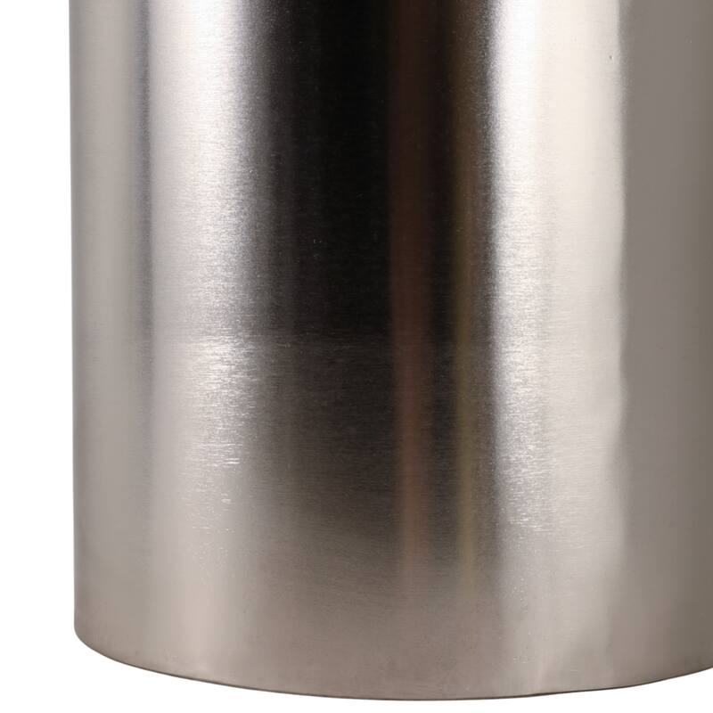 Iron Side Table Cylindrical Base Round Tray Top Narrow - 19" Silver - 14" x 14" x 19.25"