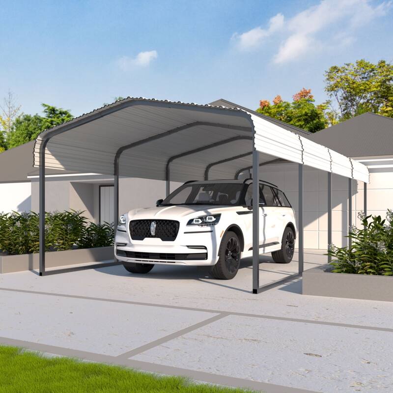 VEIKOUS Metal Carport, Heavy Duty Steel Carport Garage and Shelter, White - 12'×20'