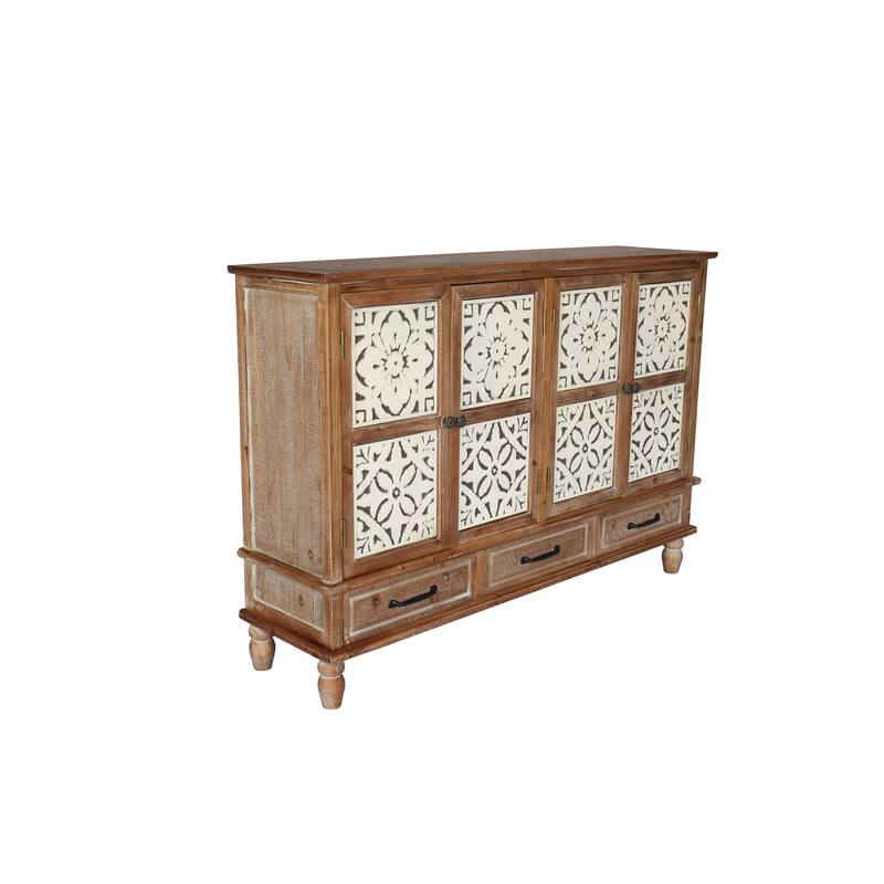 Rustic Accent Storage Cabinet with 3 Drawers & Adjustable Shelves, 4 Doors Sideboard Entryway Cabinet for Living Room Hallway