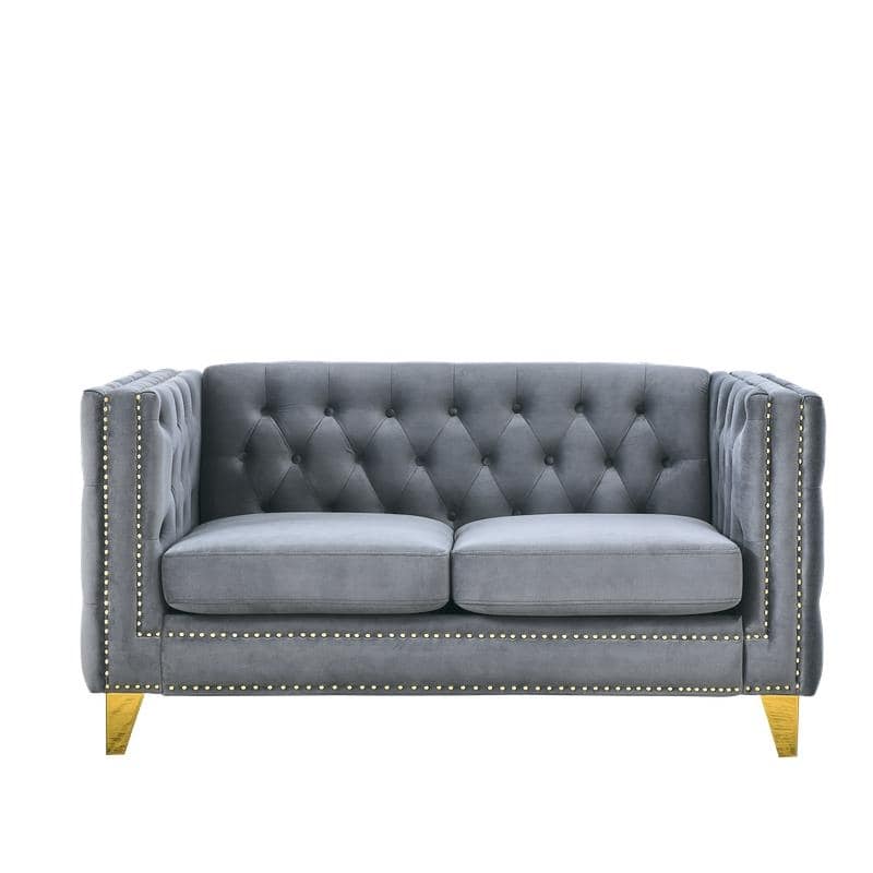 Luxury Velvet Upholstered Tufted Sofa with Arms,Living Room Couches with Metal Legs