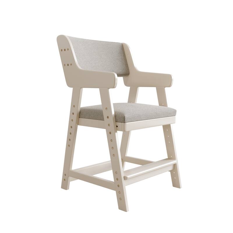 Kid's Chair, Lift Adjustable Backrest Chair, Children's Sitting Posture Correction Solid Wood Writing Study Chair - White
