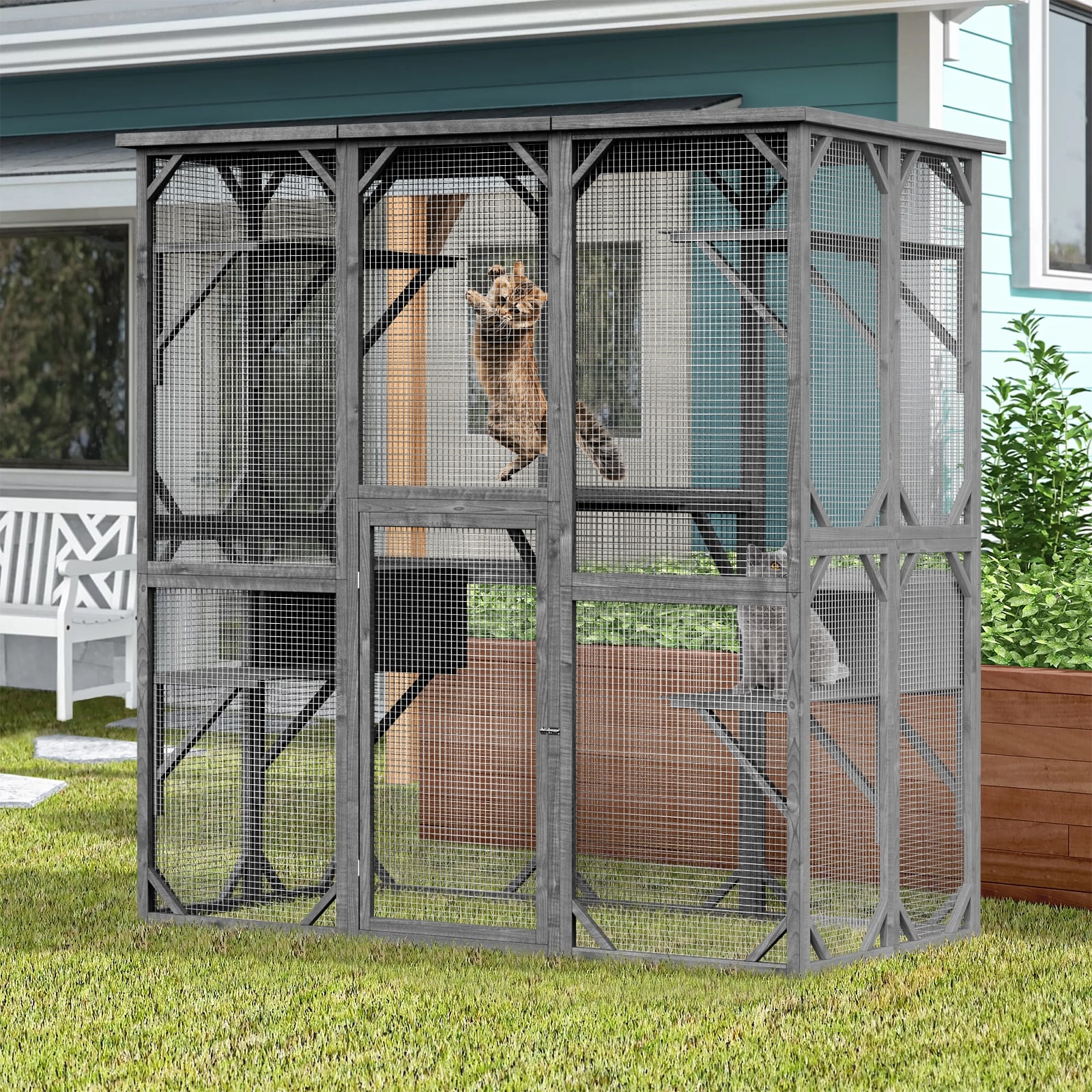 Large Wooden Outdoor Cat Catio EnclosureCat House Weather