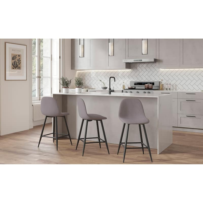 Lumisource Counter Stool in Black Metal and Blue Fabric, Set of 2 - 20"Lx17.25"Wx34.75"H