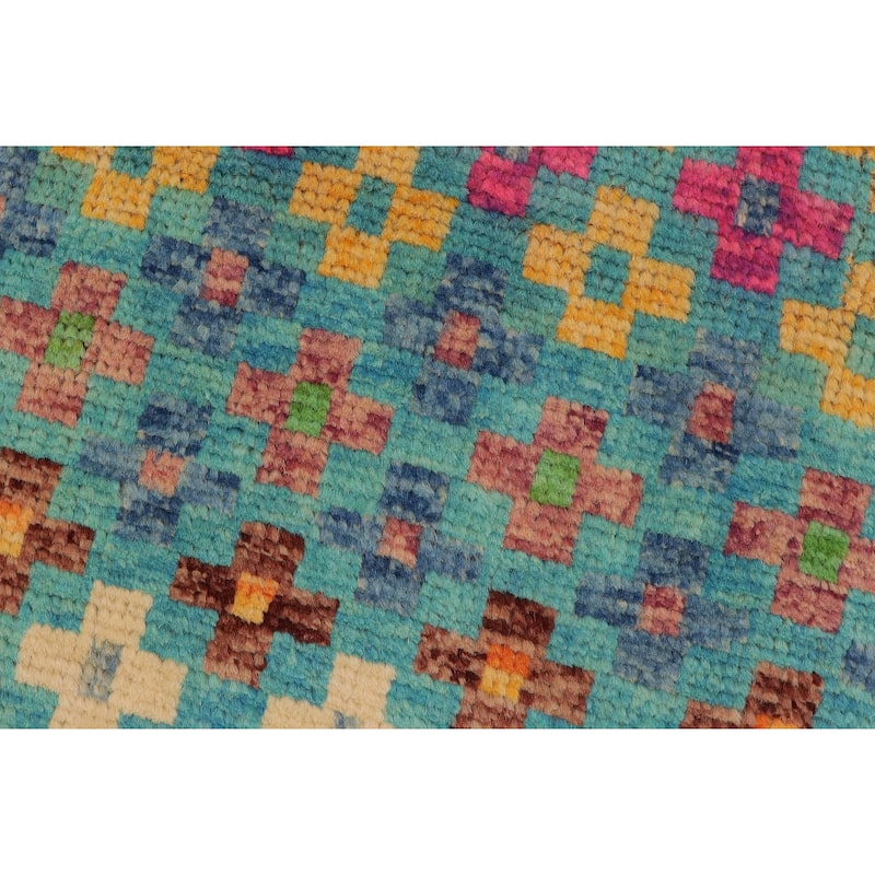 Contemporary Balochi Olson Blue/Orange Hand Knotted Wool Rug - 4'10'' x 8'3''