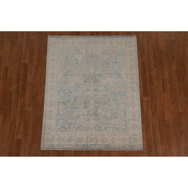 Vegetable Dye Oushak Turkish Oriental Area Rug Handmade Wool Carpet - 3'11" x 4'11"