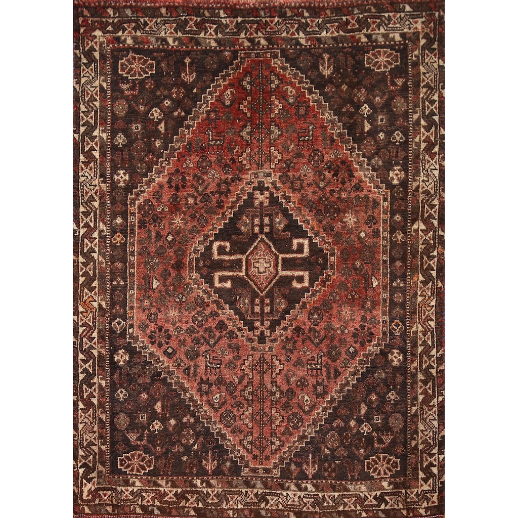 Tribal Shiraz Persian Vintage Area Rug Hand-knotted Wool Carpet - 3'9"x 5'0"