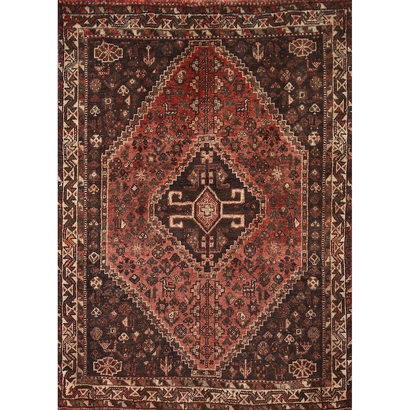 Tribal Shiraz Persian Vintage Area Rug Hand-knotted Wool Carpet - 3'9"x 5'0"