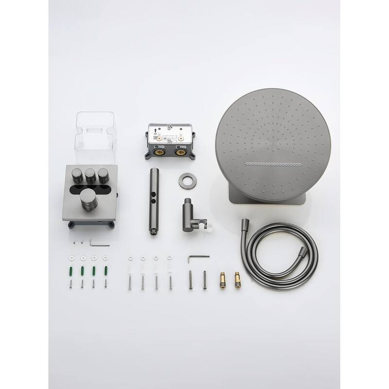 Lefton Shower System in Fahrenheit Display, 13” Overhead Shower Head with All-in-one Handheld Spray Showerhead, SSWM2501