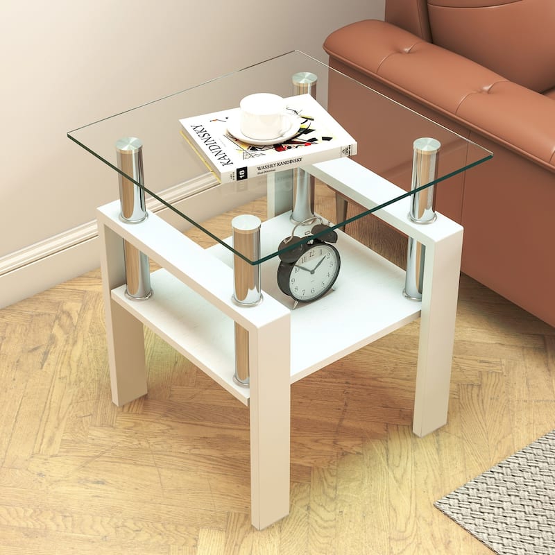Set of 2 Modern Tempered Glass Tea Table,Tempered Glass Tabletop with MDF Layer,Coffee Table