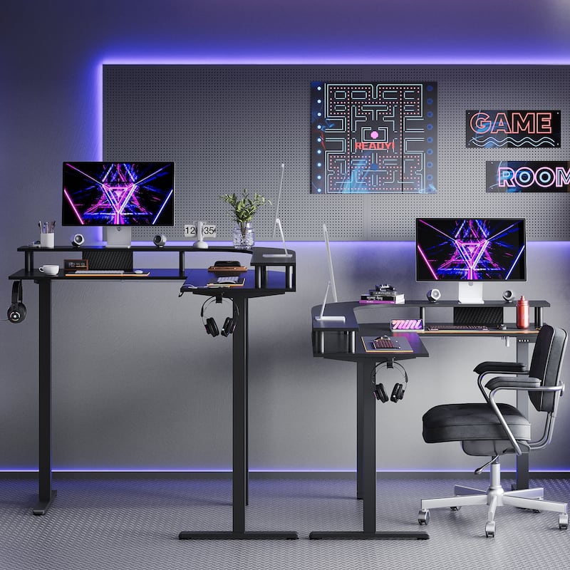 63" L Shaped Standing Desk Gaming Desk with Adjustable Height Ergonomic Monitor Stand Corner Desk