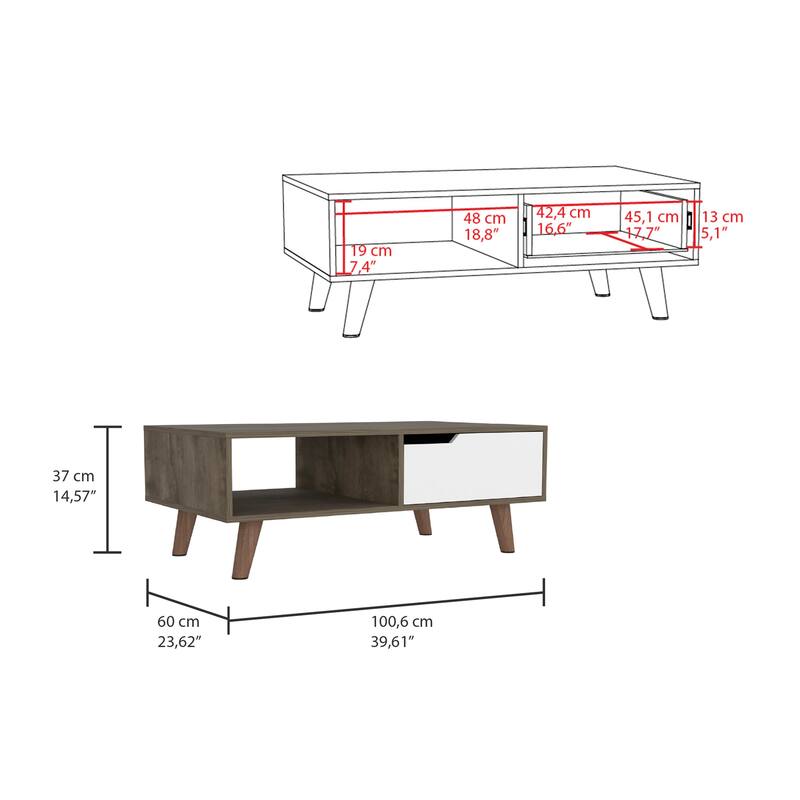 Coffee Table for Living Room, Living Room Table Rectangular Center Table,One Drawer, Four Legs