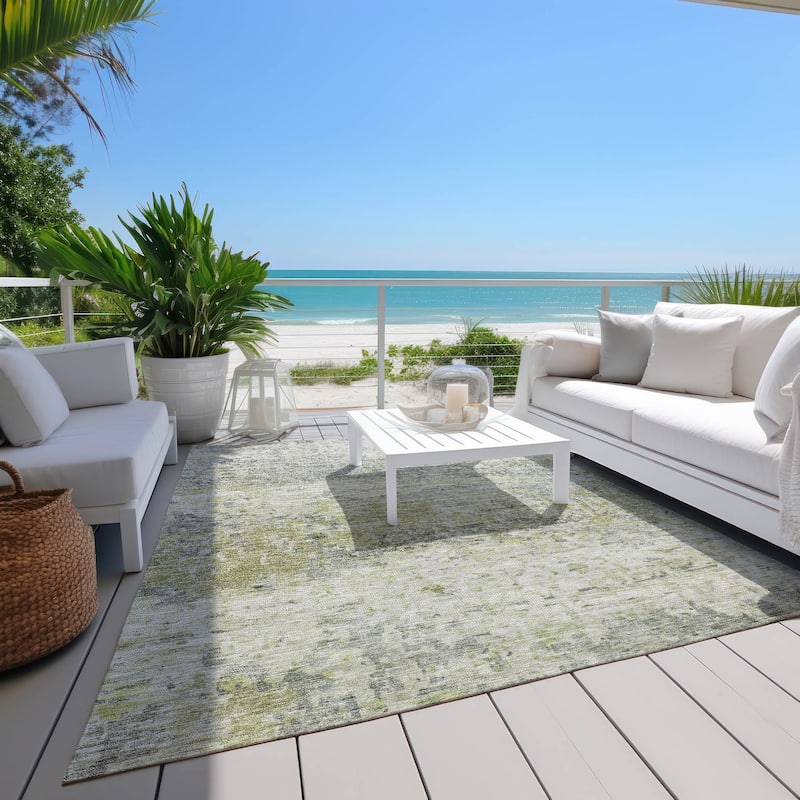 Machine Washable Indoor/ Outdoor Abstract Contemporary Chantille Rug
