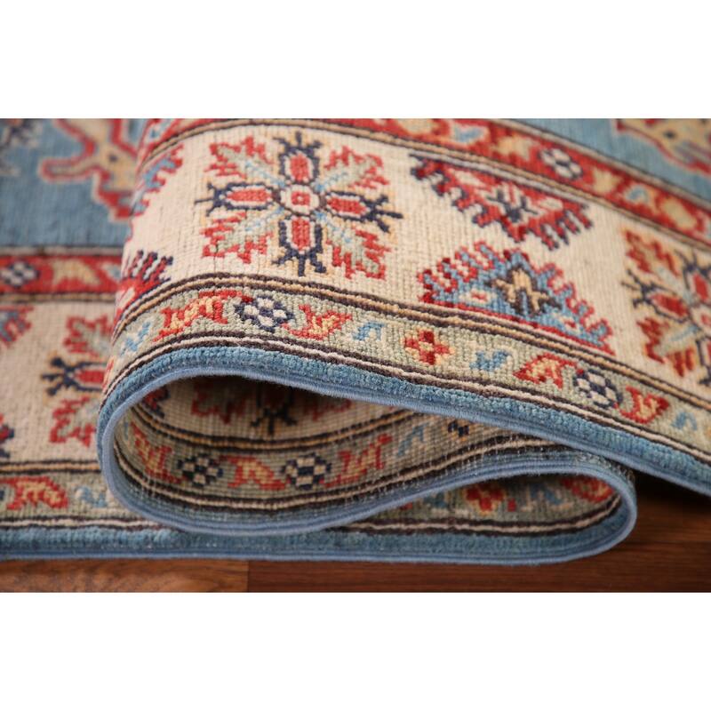 Light Blue Kazak Oriental Area Rug Hand-Knotted Wool Carpet - 4'1"x 6'0"