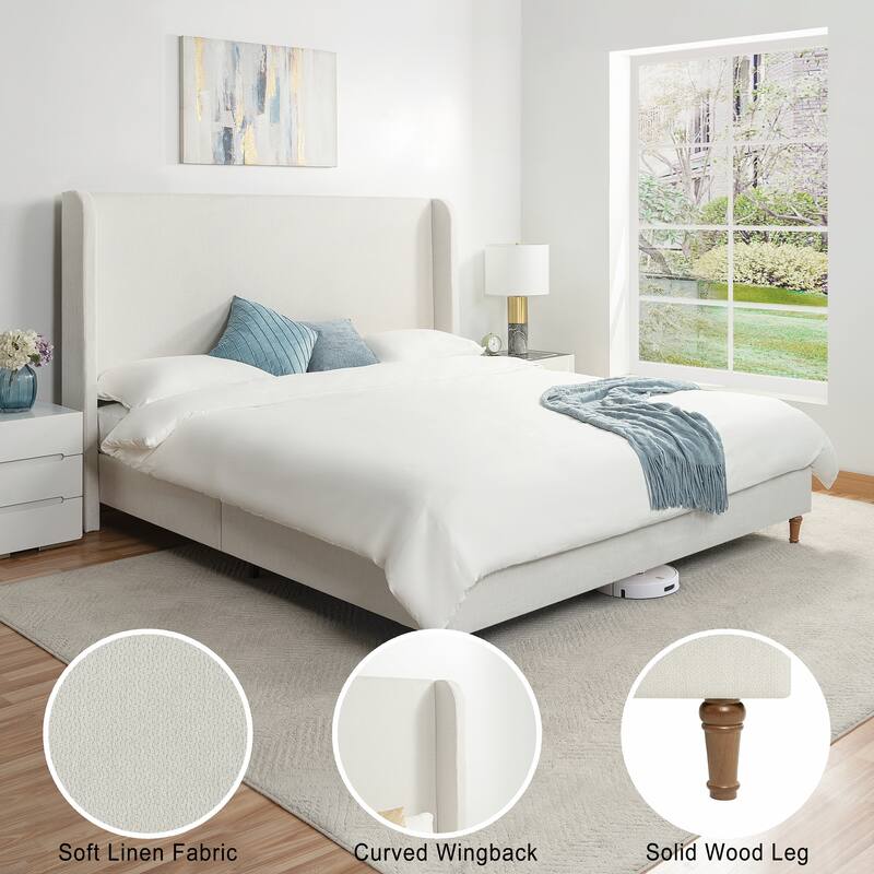 Queen Size Bed Frame High Headboard Upholstered Platform Bed