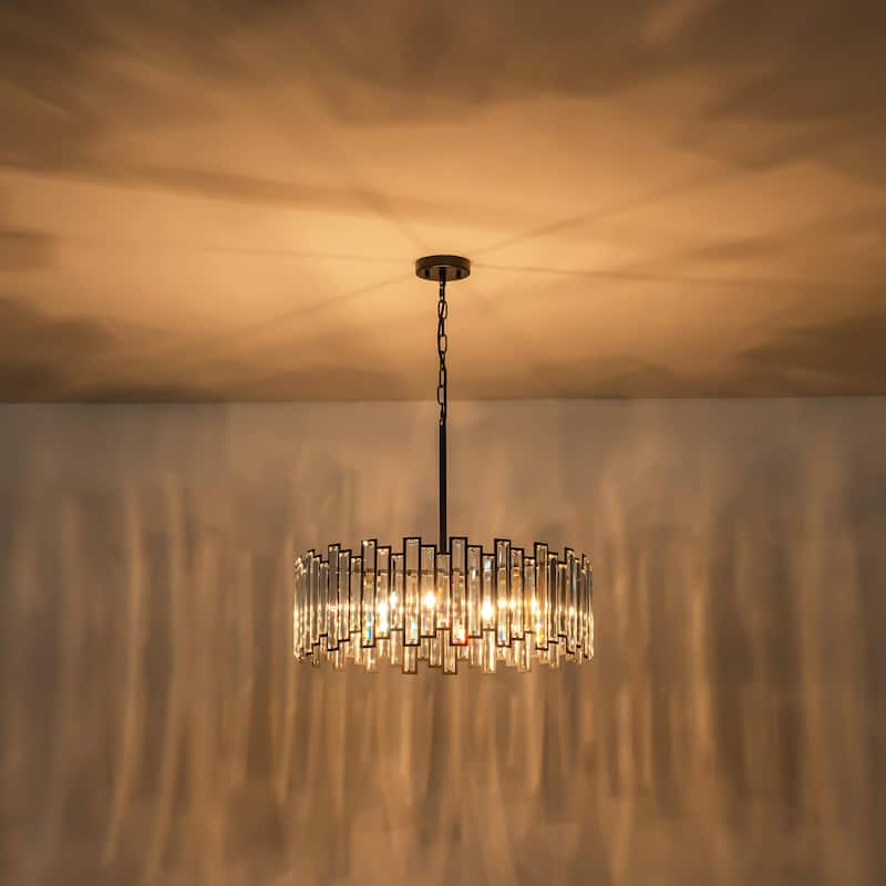 6-Light Modern Glam Crystal Chandelier Black/Gold Round Drum Chandelier for Dining Room