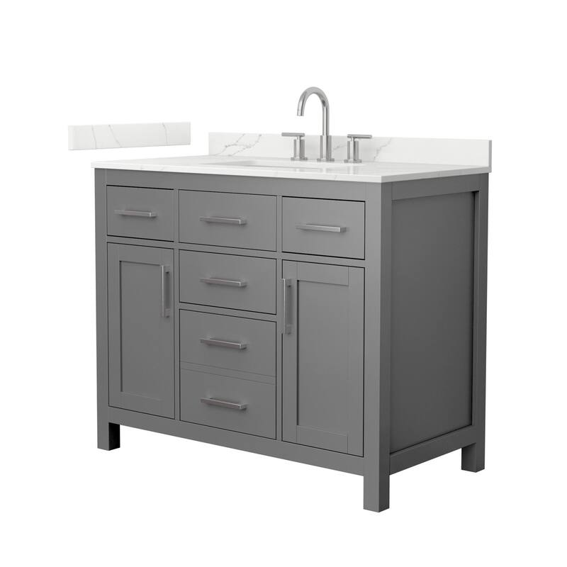 Wyndham Collection WCG2424-42S-QTZ-US3MXX Beckett 42" Free Standing - Dark Gray / Giotto Quartz Top / Brushed Nickel