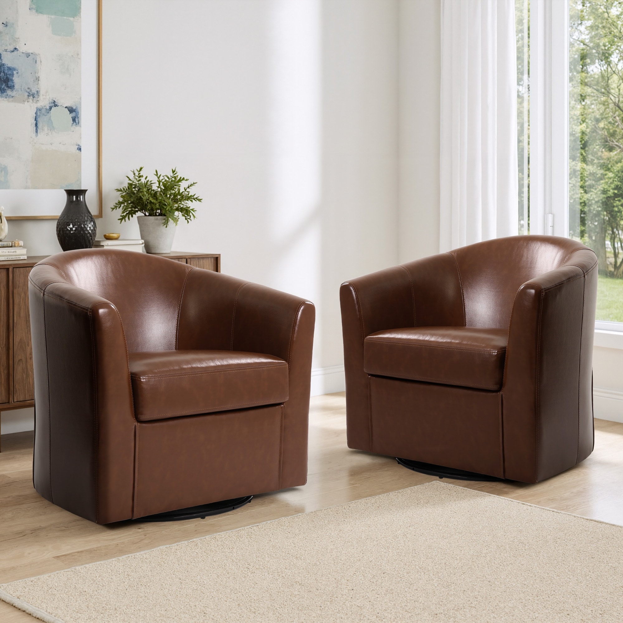 2 Set Modern Upholstery Faux Leather Barrel Swivel Chair