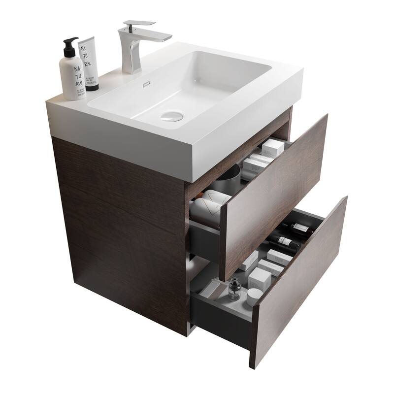 Modern 30" Alice Floating Bathroom Vanity with Rosewood Finish, Handle-Free Design, Silent Soft-Closing Drawers