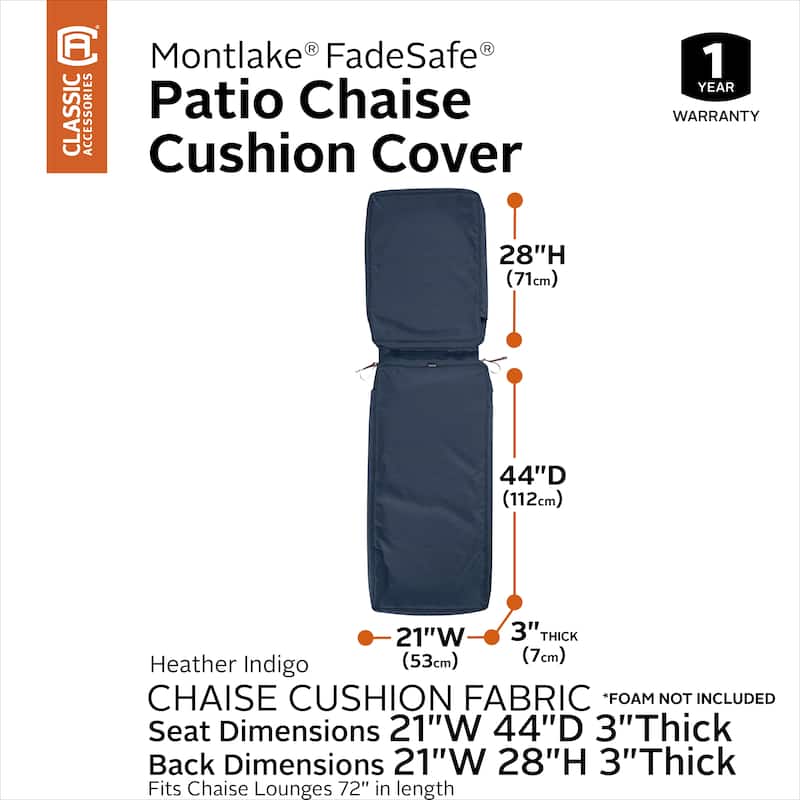 Classic Accessories Montlake Water-Resistant 72 x 21 x 3 Inch Patio Chaise Lounge Cushion Slip Cover, Antique Beige
