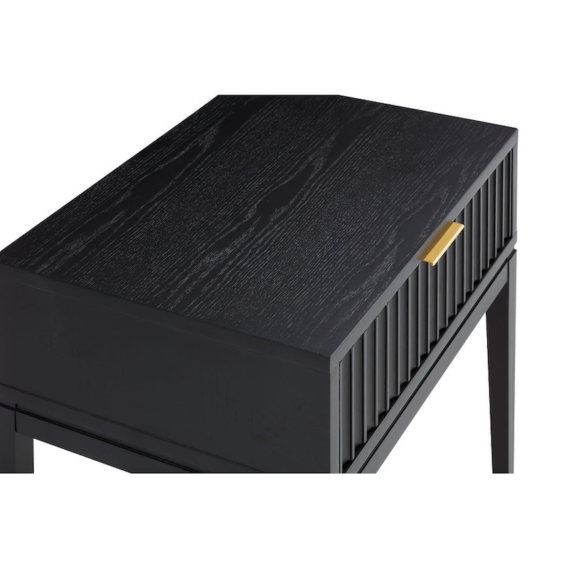 Jasper Mid-Century Modern Nighstand, Side Table with Storage and Fluted Drawer Doors with Brass Handles