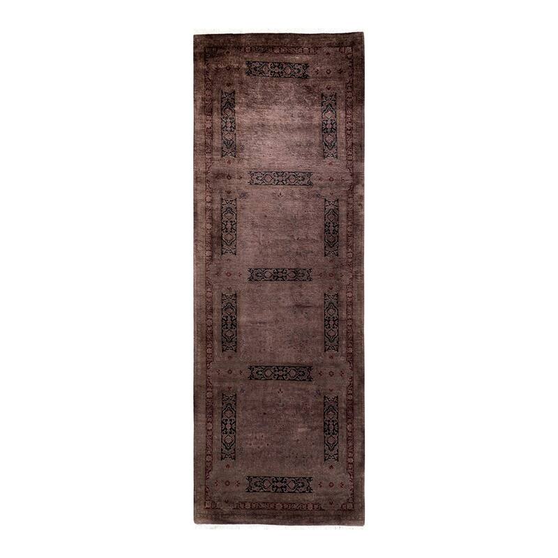 Overton Hand Knotted Wool Vintage Inspired Modern Contemporary Overdyed Brown Runner Rug - 3' 0" x 8' 10"