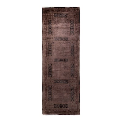 Overton Hand Knotted Wool Vintage Inspired Modern Contemporary Overdyed Brown Runner Rug - 3' 0" x 8' 10"
