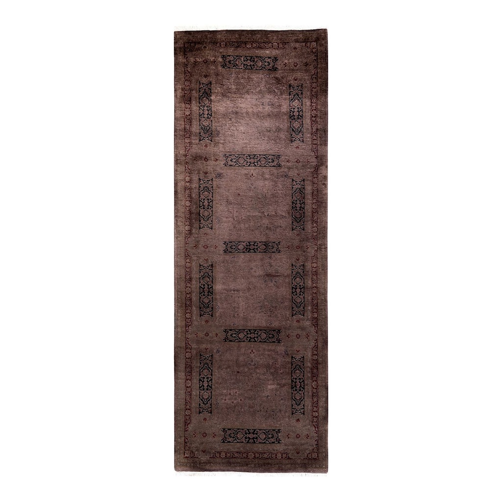 Overton Hand Knotted Wool Vintage Inspired Modern Contemporary Overdyed Brown Runner Rug - 3' 0" x 8' 10"